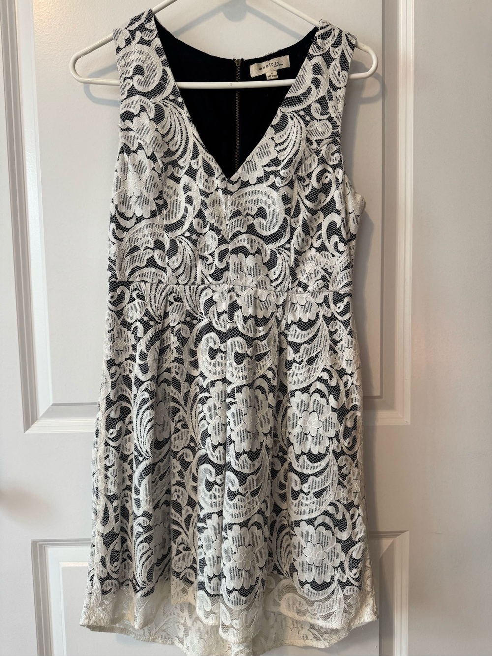 Sleeveless Ivory Lace Overlay Dress - Monteau Black & White Fit and Flare